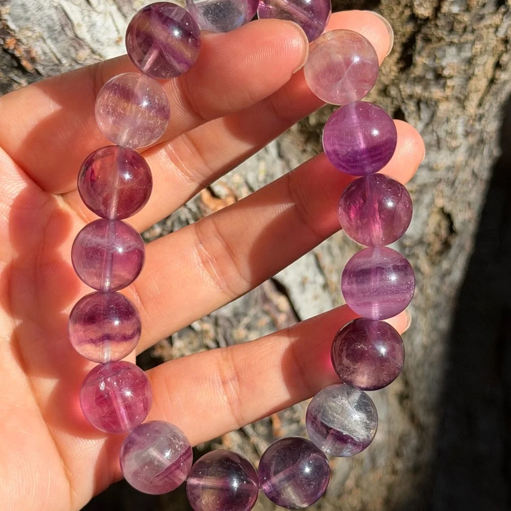 14mm 8 inches stretchable purple banded fluorite‎ bracelet 0758